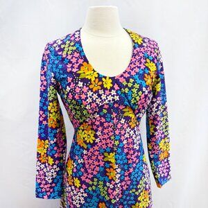 Vintage flower power purple floral groovy maxi dress fits like a medium